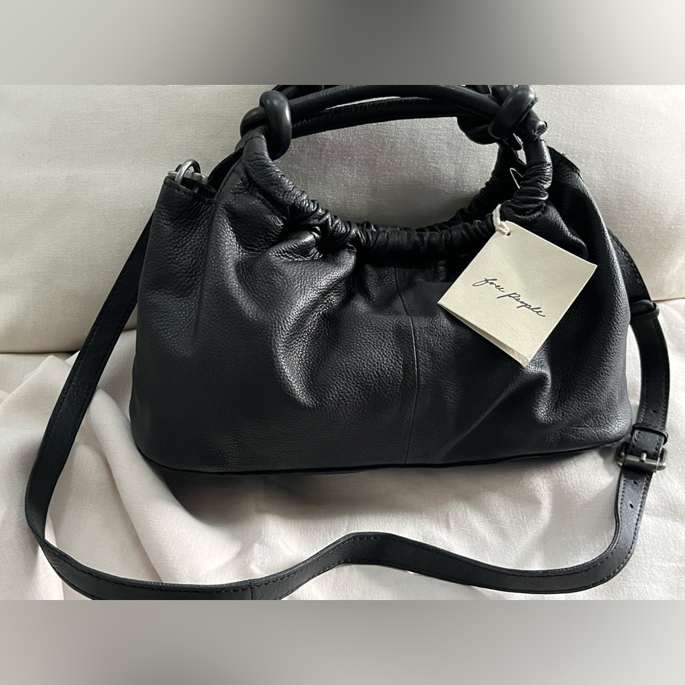 NEW WITH TAGS!!! Free People Head Over Heels Genuine Black Leather Crossbody Bag